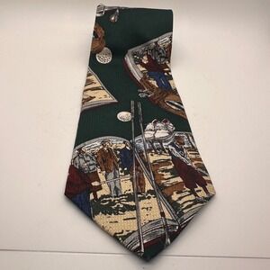 Flying Scotsman Collection Vintage Men's Neck‎ Tie Green Vintage Golfers Silk